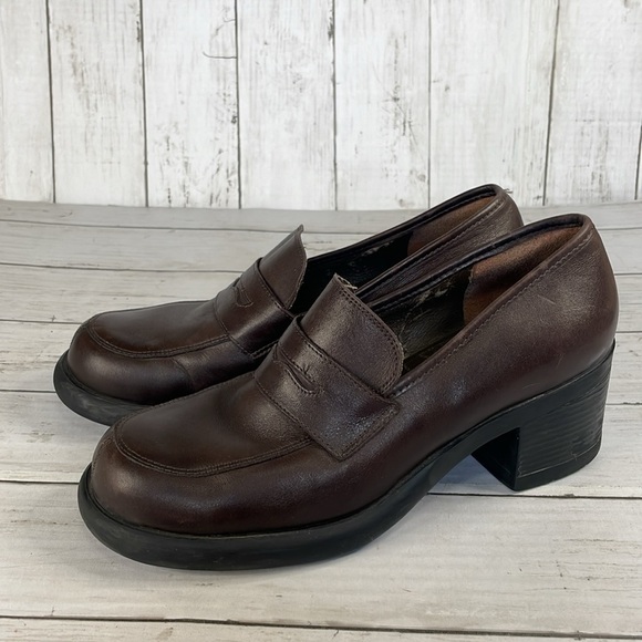 Vintage Y2K Chunky Brown Leather Nine West Cloud Nine Penny Loafers - Picture 1 of 12